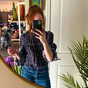 BRAND NEW JOIE FLORAL BUTTON UP BALLOON SLEEVE BLUE PURPLE MEDIUM